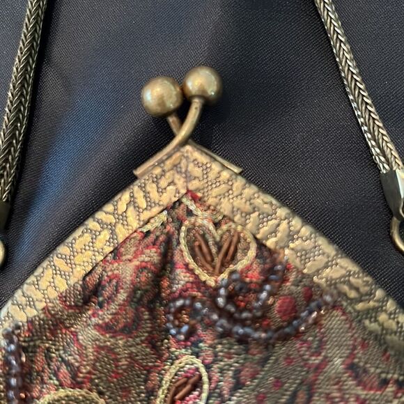 Batua brown multi colored beaded boho festival kiss lock vintage style bag EUC - Picture 5 of 13